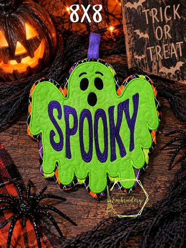 Spooky Ghost 2 Hot Pad Embroidery Design - 8x8